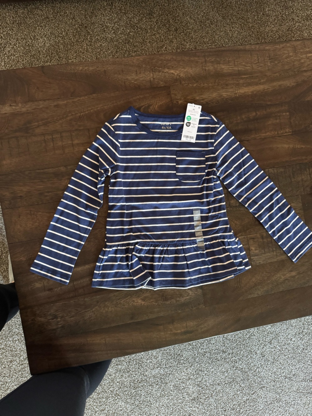 Carters Children's Long-Sleeve Peplum Top - Navy & White Stripe